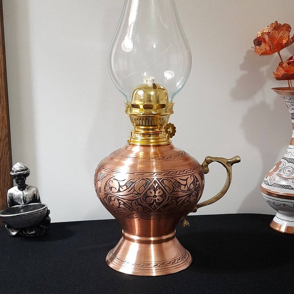 Copper oil lamp, copper kerosene lamp, anniversary gifts, home gifts for her, housewarming gift, victorian oil lamp, unique gift ideas