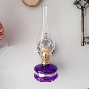 Oil lamp rustic, purple glass kerosene lamp, wall mounted oil lamp, housewarming gift, home gifts for her, unique gift ideas, new favors