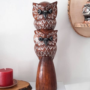 Wooden owl carving, owl gift figurine, wooden owl sculpture, owl wood art, art decor, housewarming gift, farmhouse decor, rustic home decor