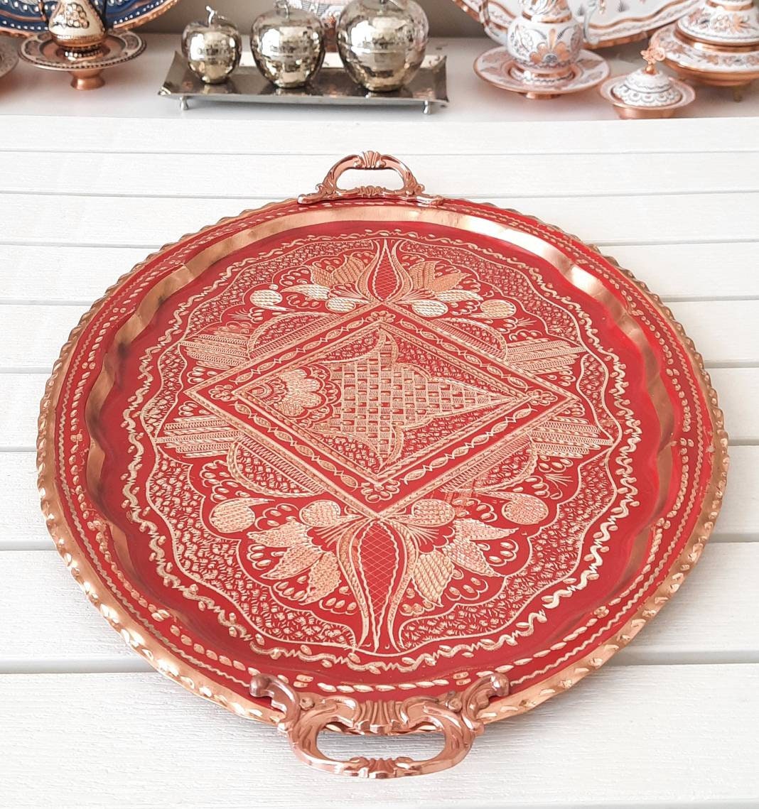 Large Turkish Serving Tray Turkish Tray Copper Tray Arabic Etsy