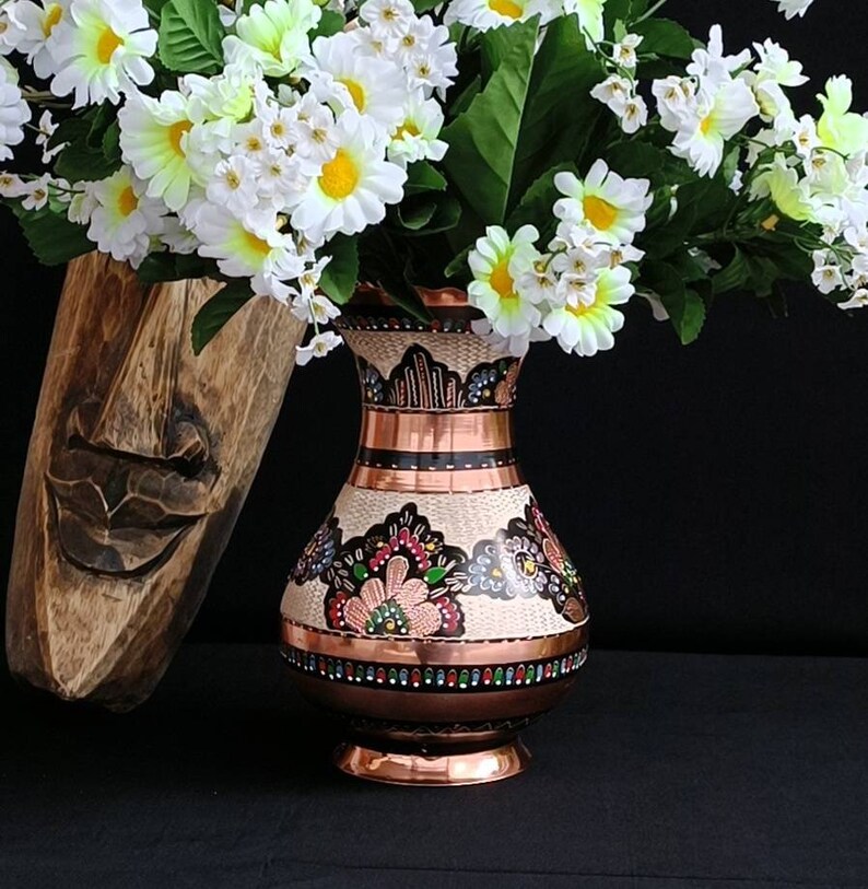 Vase décoratif en cuivre, vase pour fleurs, cadeau pour elle, décor en cuivre rustique, cadeau de mariage, cadeaux pour la maison, pot de fleurs en cuivre, cadeau de fête des mères image 2