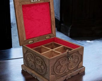 Grote sieradendoos met lades, houten sieradendoos met slot, houten sieradendoos met sleutel, schatkist, cadeaus voor vrouwen, jubileumvrouw
