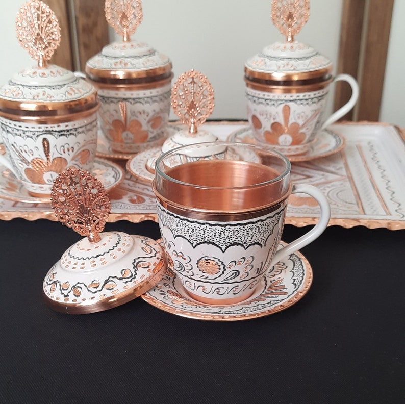 Turkish Tea Set, Copper Tea Set, Copper Tea Pot, Copper Tea Cups, Teapot Set, Housewarming Gift, Anniversary Wife, Home Gifts, Wedding Gift 画像 10