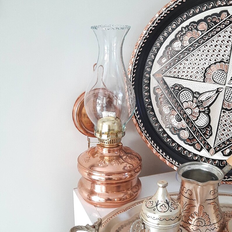 Wall Mounted Copper Oil Lamp, Wall Oil Lamp, Kerosene Lamp With Hanger, Farmhouse Decor, Rustic Home Decor, Housewarming Gift, New Favors image 6