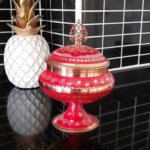 Handcrafted Footed Copper Bowl with Lid: Decorative Candy Dish