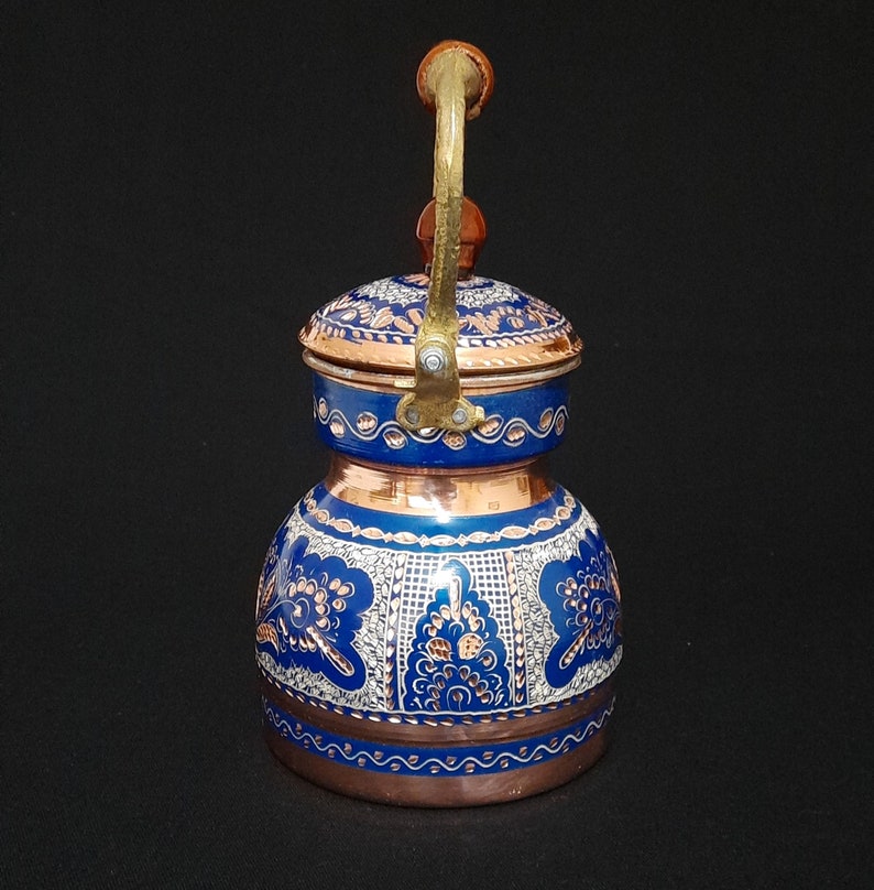 Turkish tea pot copper, copper tea pot, ornate copper pot, home gifts, housewarming gift, rustic decor, wedding shower gift, crafty servings image 4
