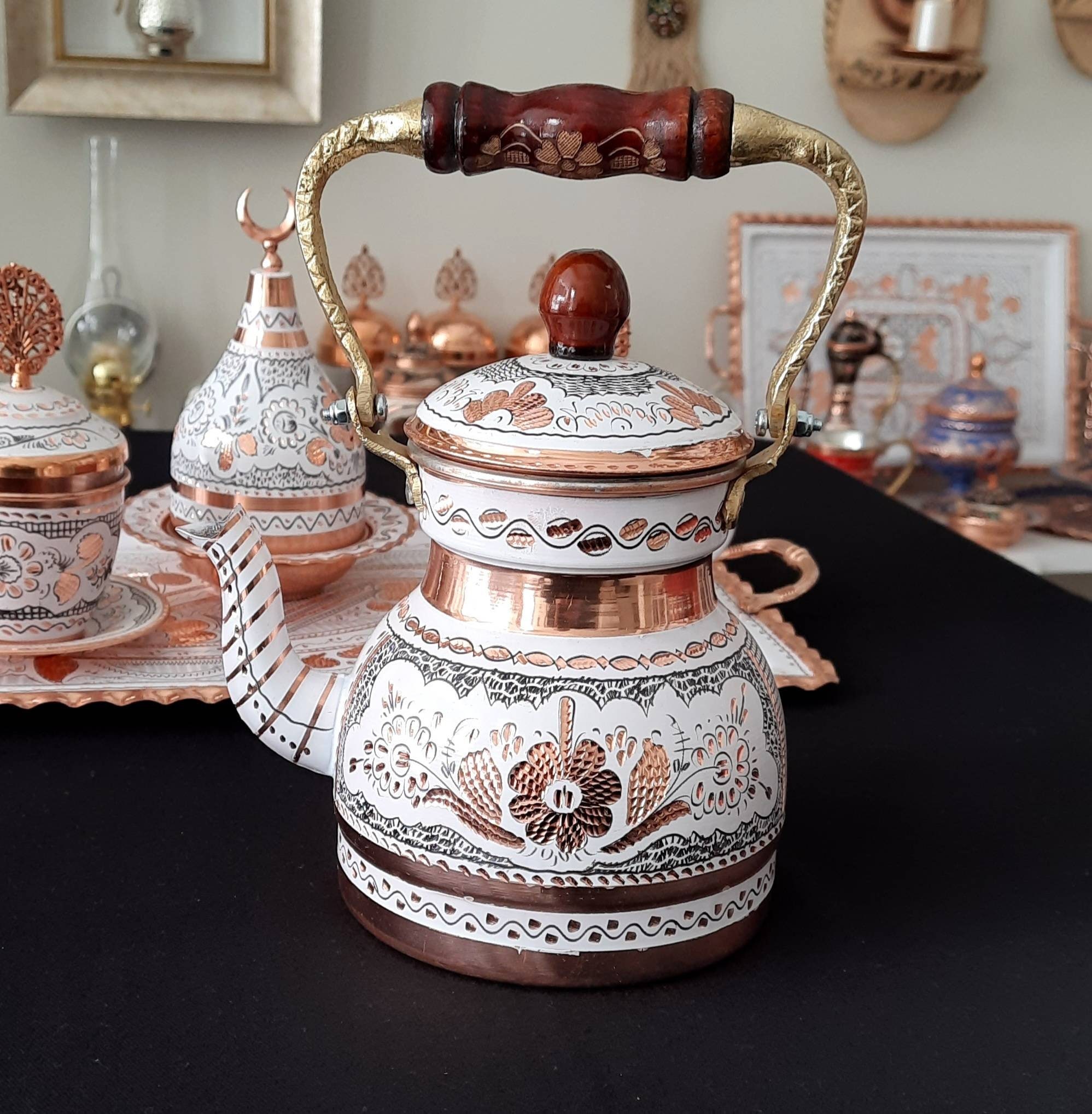 Turkish Tea Set, Copper Tea Set, Tea Pot, Copper Tea Cups, Turkish Tray ...