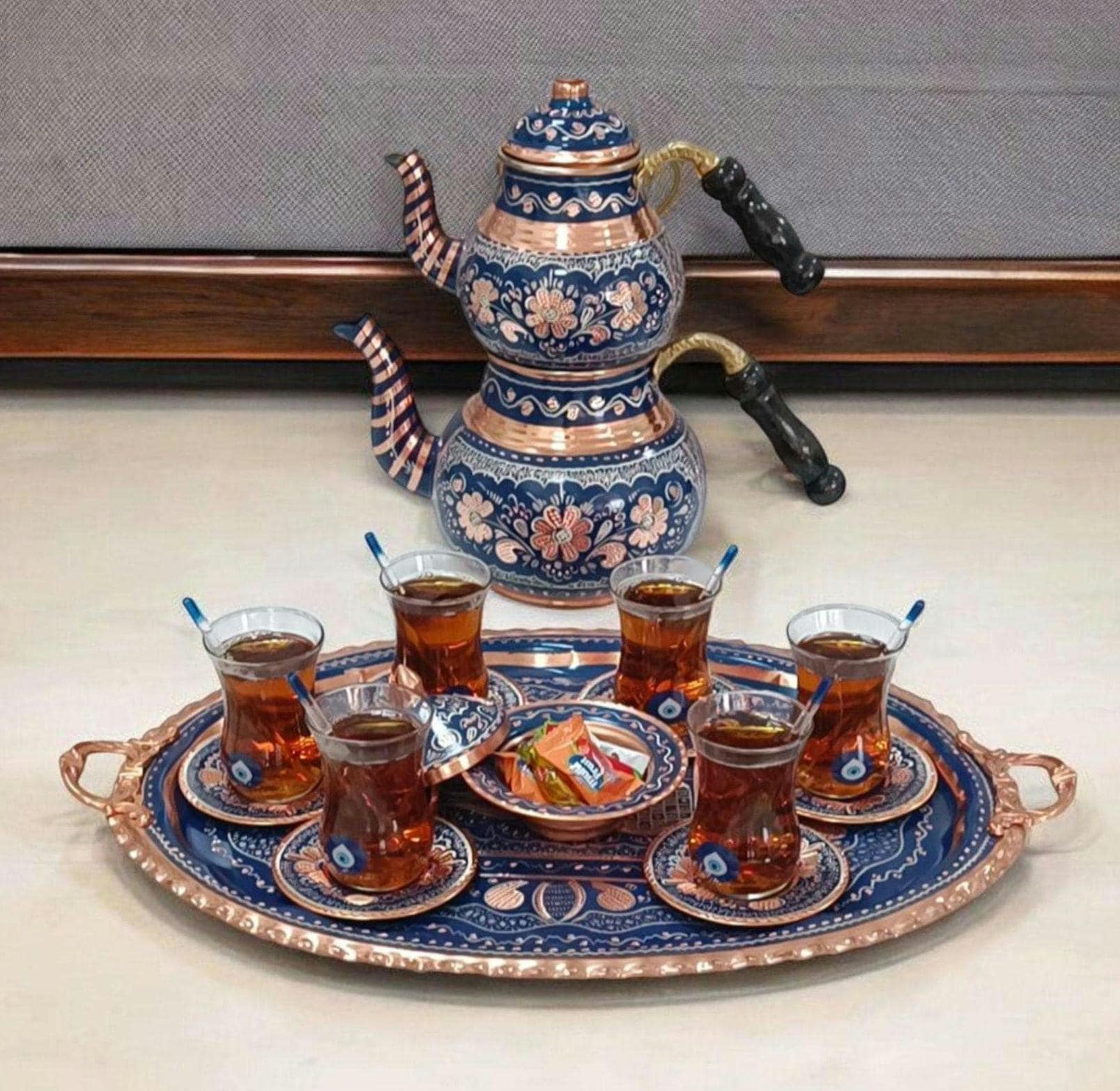 Turkish Tea Set, Turkish Tea Glasses, Unique Teapot Set, Turkish
