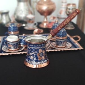 Turkish coffee set, copper coffee set, turkish coffee cup, arabic coffee set, housewarming gift, wedding gift, copper serving tray, rustic image 7