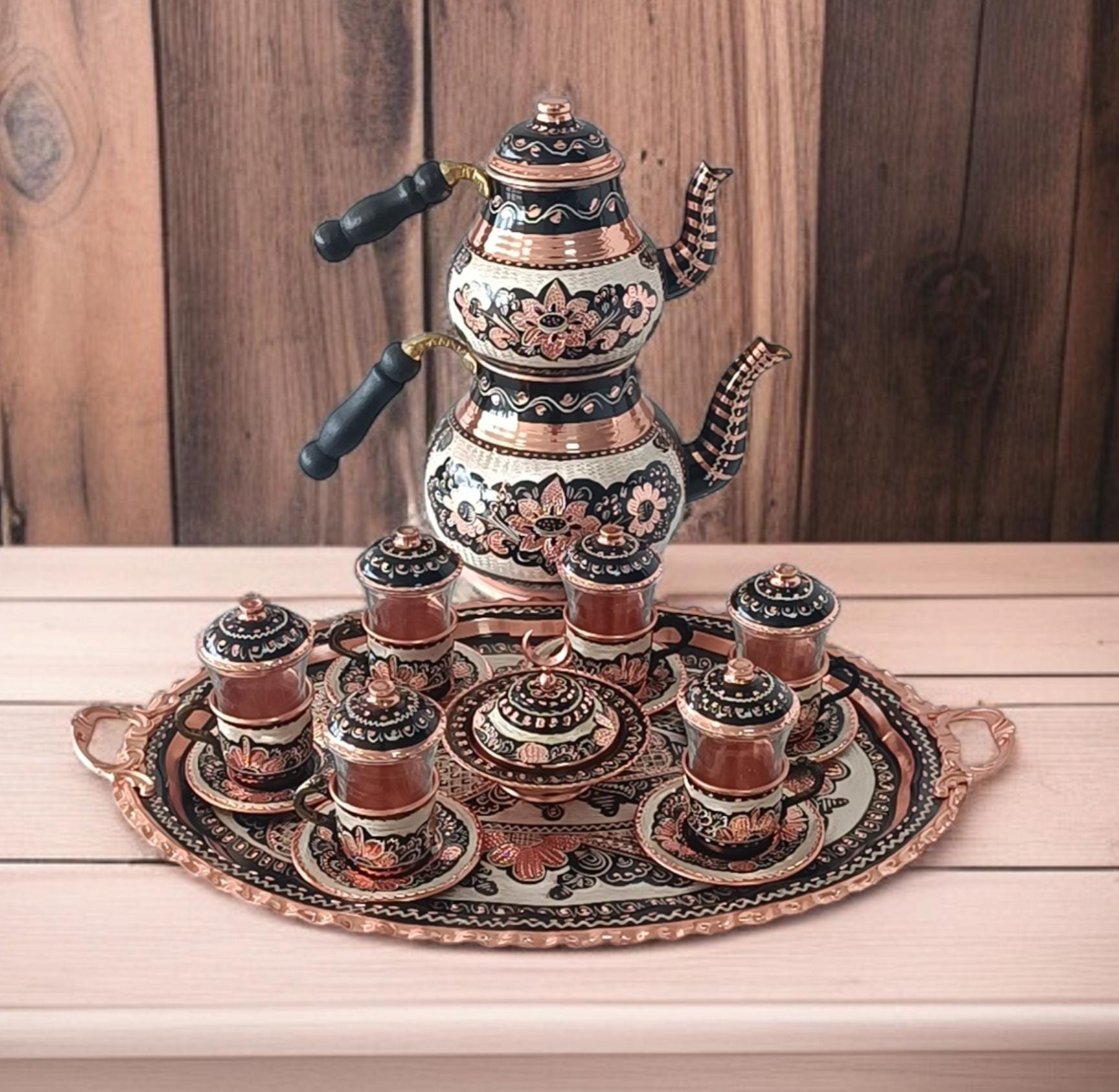 Unique Teapot Set, Turkish Tea Set Copper, Copper Tea Cups, Copper