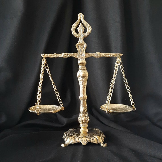 Vintage Brass Wood Decorative Libra Balance Justice Law Apothecary