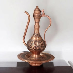 Handcrafted Copper Ewer, Oriental Turkish Home Decor, Rustic Decor, Bohemian, Table Decor, Unique Home Decor