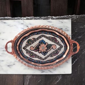 Copper Tray, Turkish Tray, Decorative Serving Tray, Housewarming Gift, Ottoman Tray, Party Table Decor, Handmade, Gifts for Host, Rustic