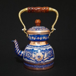 Turkish tea pot copper, copper tea pot, ornate copper pot, home gifts, housewarming gift, rustic decor, wedding shower gift, crafty servings image 1