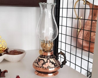 Copper Oil Lamp, Unique Gift Ideas, Small Kerosene Lamp Copper, Birthday Gift, Ornate Lamp, Art Deco, Party Table Decor, Anniversary Gifts