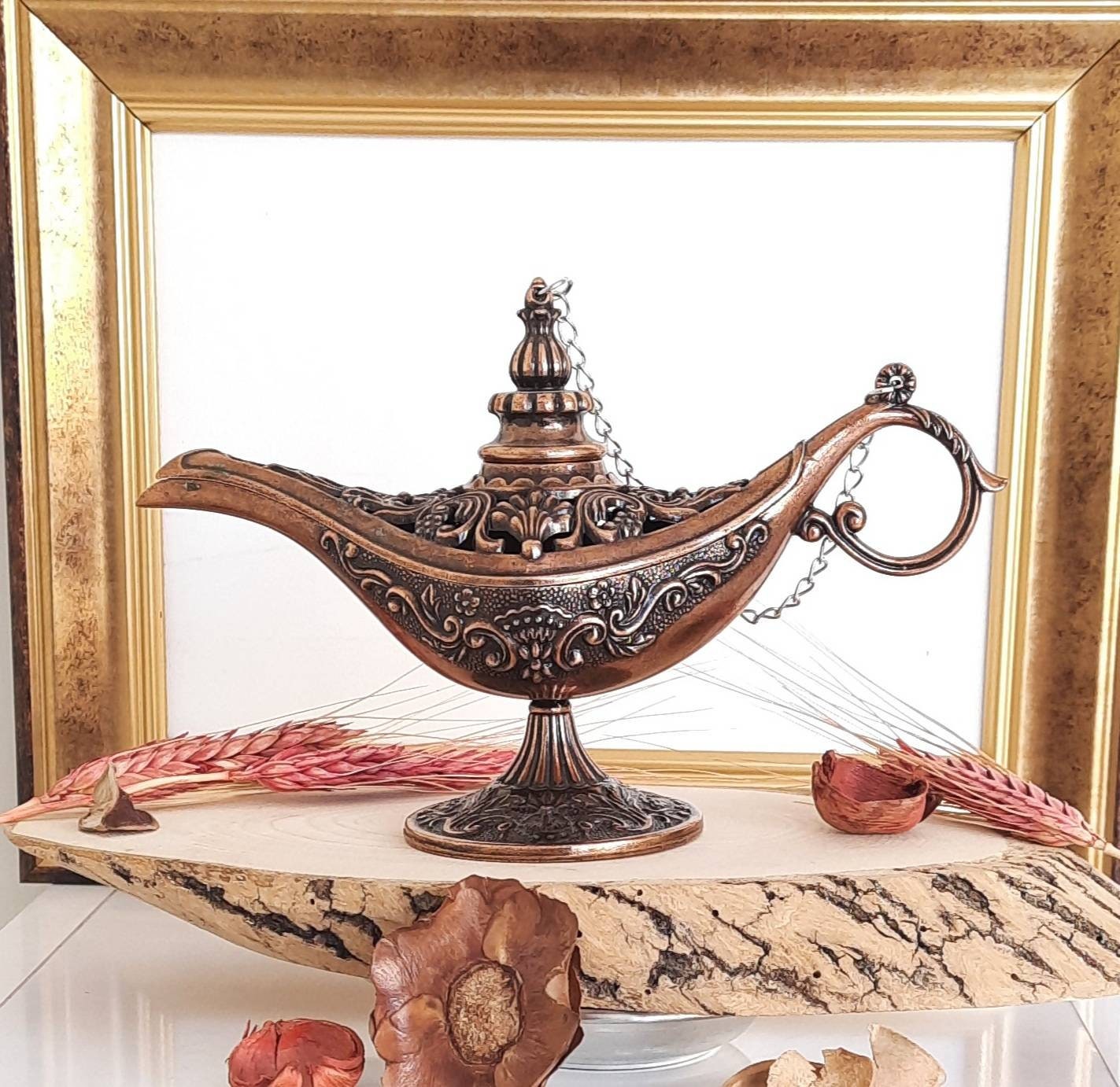 Gold Aladdin Genie Lamp Incense Message Holder (Lamp Only