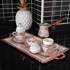 Turkish Coffee Cup Set, Copper Coffee Set, Turkish Coffee Set, Coffee Serving Tray, Arabic Coffee Set, Housewarming Gift, Holiday Gift Ideas