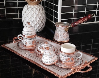 Turkish Coffee Cup Set, Turkish Copper Art, Turkish Coffee Set, Serving Tray Turkish, Handmade Copper Tray, Arabic Tray, Arabic Coffee Set