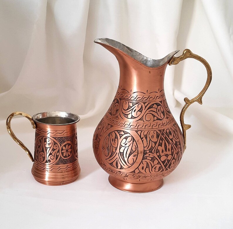 Copper Pitcher Set Turkish Copper Wine Decanter Syrup Etsy
