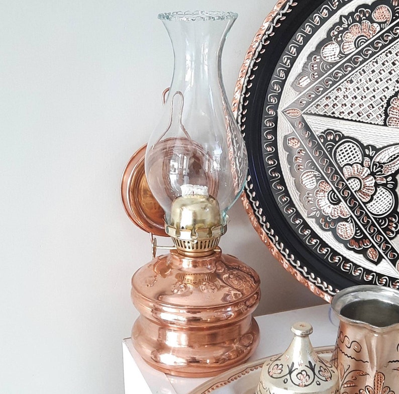 Wall Mounted Copper Oil Lamp, Wall Oil Lamp, Kerosene Lamp With Hanger, Farmhouse Decor, Rustic Home Decor, Housewarming Gift, New Favors image 2