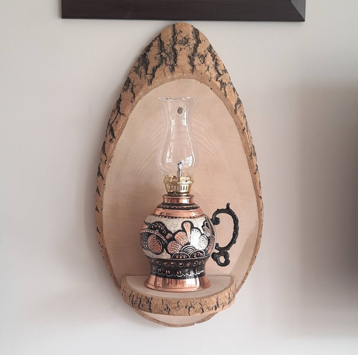 Copper oil lamp wood wall sconce unique wooden candle Etsy
