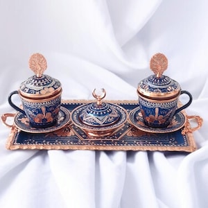 Turkish Tea Set, Turkish Tea Cups, Copper Tea Set, Expresso Cups, Unique Wedding Gift, Serving Tray, Housewarming Gifts, Gifts for Home