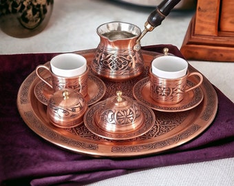 Turkish Coffee Set, Copper Coffee Set, Arabic Coffee Set, Housewarming Gift, Copper Gift Ideas, Wedding Gift, Unique Gift Ideas, Home Gifts