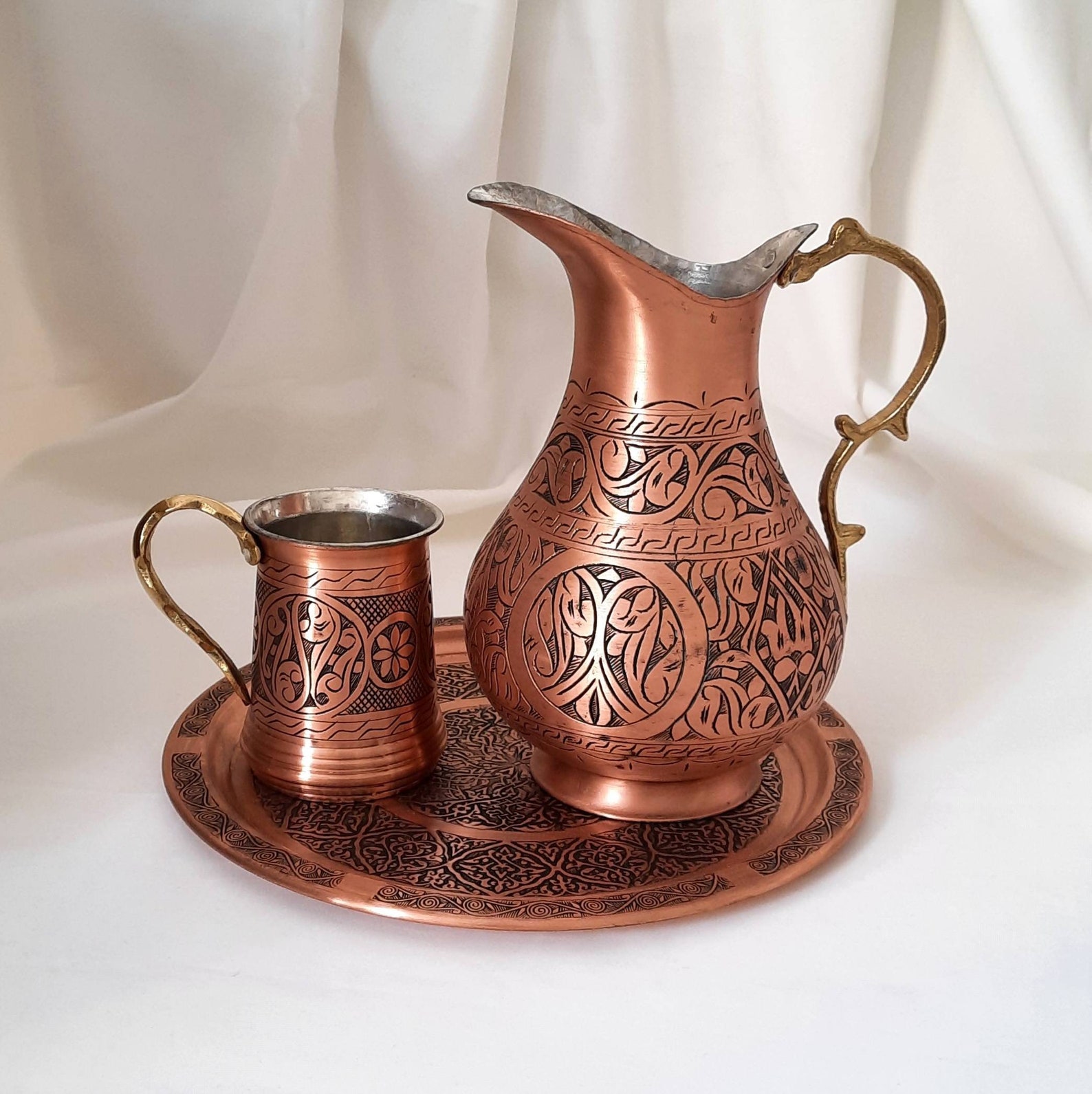 Copper Pitcher Set Turkish Copper Wine Decanter Syrup Etsy