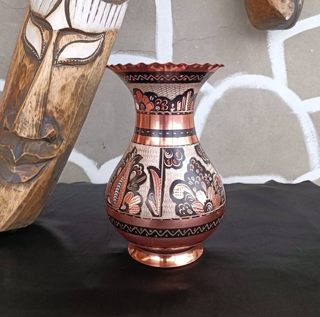 Verzierte Kupfervase, Vase für Blumen, einzigartige Blumenvase, Kupfer