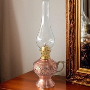 Copper oil lamp, kerosene lamp, victorian oil lamp, art deco oil lamp, anniversary wife, housewarming gift, unique gift ideas bohemian decor