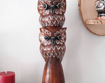 Wooden owl carving, owl gift figurine, home gifts, wooden owl sculpture, owl wood art, craftily creative, art home decor, housewarming gift