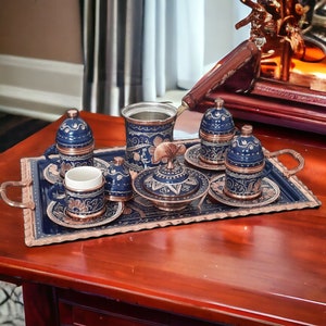Turkish coffee set, copper coffee set, turkish coffee cup, arabic coffee set, housewarming gift, wedding gift, copper serving tray, rustic image 1