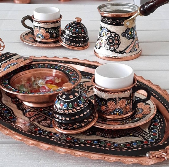 Turkish Coffee Cup Set, Copper Coffee Pot, Turkish Copper, Arabic Tray,  Turkish Coffee Set, Copper Serving Tray, Anniversary Gifts, Rustic 