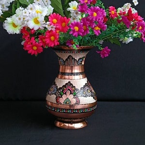 Vase décoratif en cuivre, vase pour fleurs, cadeau pour elle, décor en cuivre rustique, cadeau de mariage, cadeaux pour la maison, pot de fleurs en cuivre, cadeau de fête des mères image 5