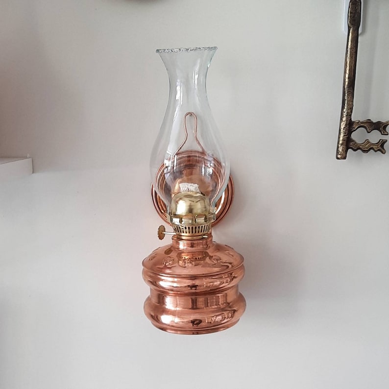 Wall Mounted Copper Oil Lamp, Wall Oil Lamp, Kerosene Lamp With Hanger, Farmhouse Decor, Rustic Home Decor, Housewarming Gift, New Favors image 4
