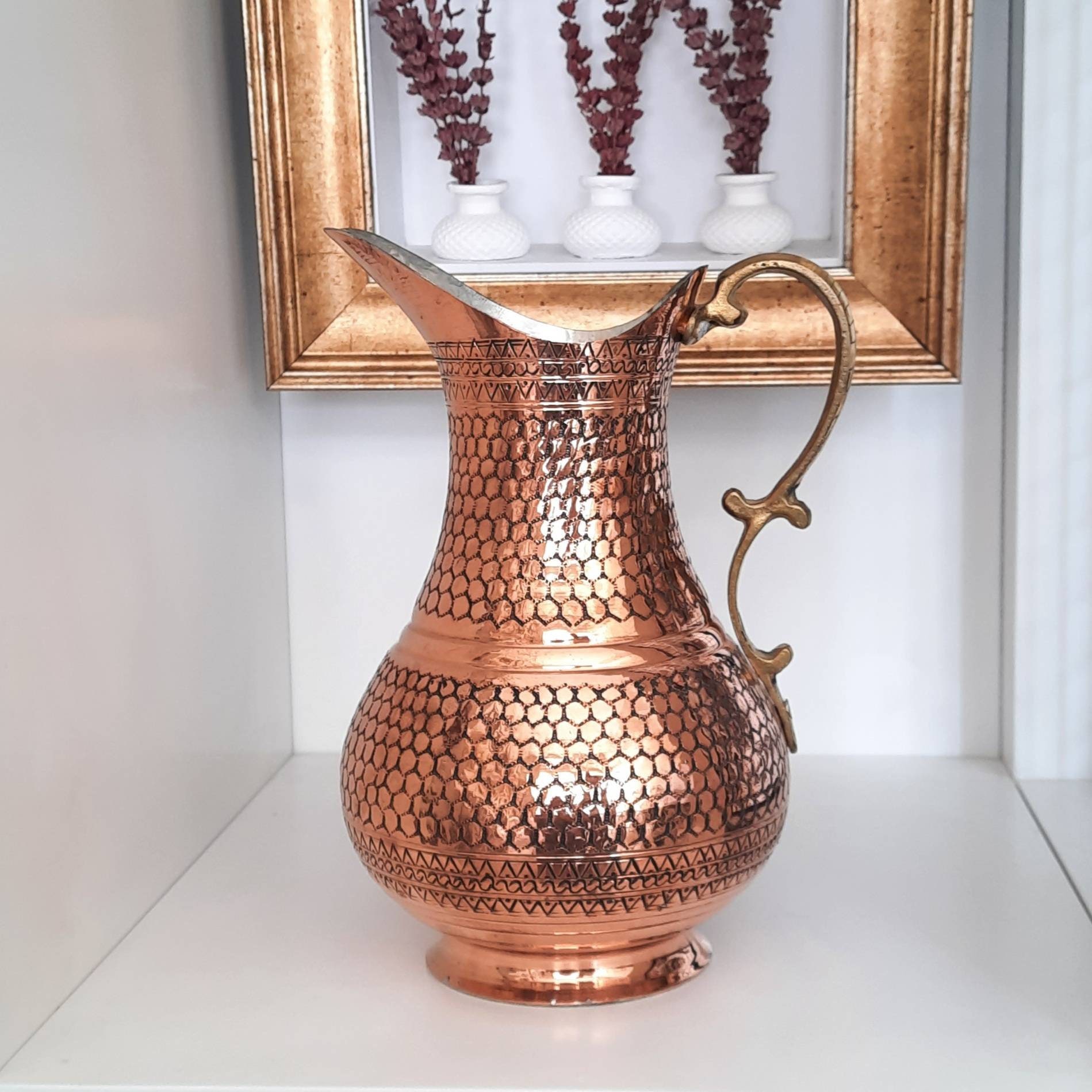 Turkish Copper Pitcher Ornate Copper Jug Wine Decanter Etsy