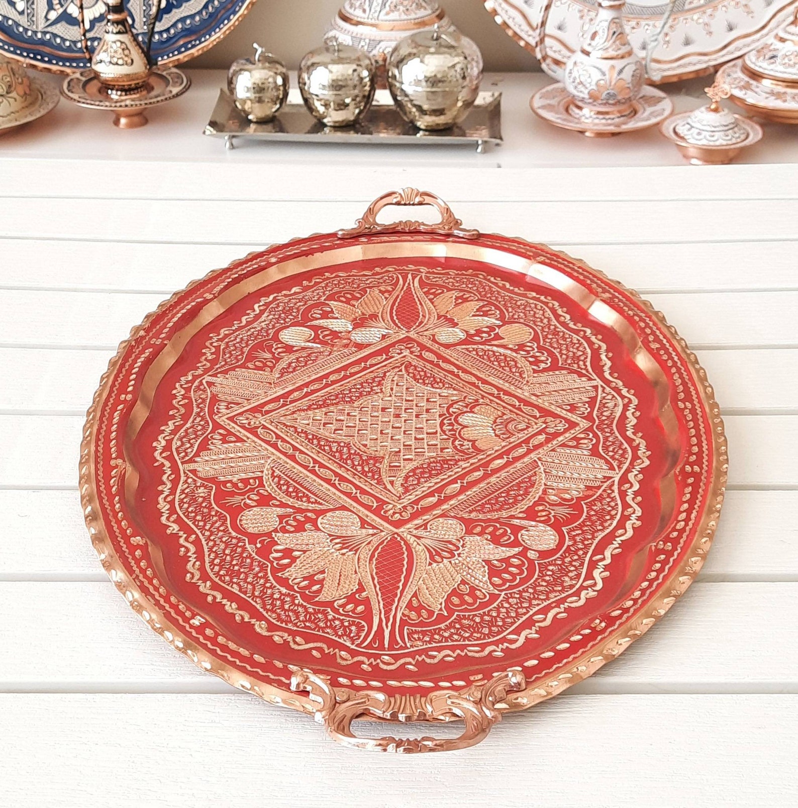 Large Turkish Serving Tray Turkish Tray Copper Tray Arabic Etsy