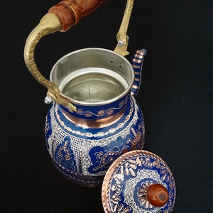 Turkish tea pot copper, copper tea pot, ornate copper pot, home gifts, housewarming gift, rustic decor, wedding shower gift, crafty servings image 6