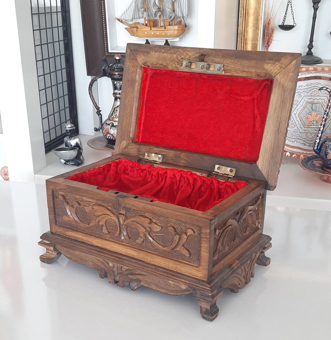 Handmade Walnut Wooden Jewelry Box: Vintage Treasure Chest With Key - Etsy