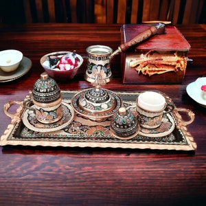 Turkish coffee set copper, arabic coffee set, copper coffee set, turkish coffee pot, turkish serving tray, wedding gift, new home gift