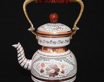 Copper tea pot, turkish tea pot, unique copper pot, turkish copper pot, housewarming gift, wedding gift, crafty servings, party table decor