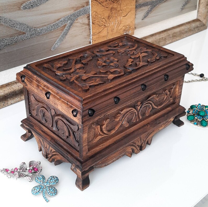 Jewelry Box Wood Wooden Jewelry Box Wooden Treasure Chest Etsy