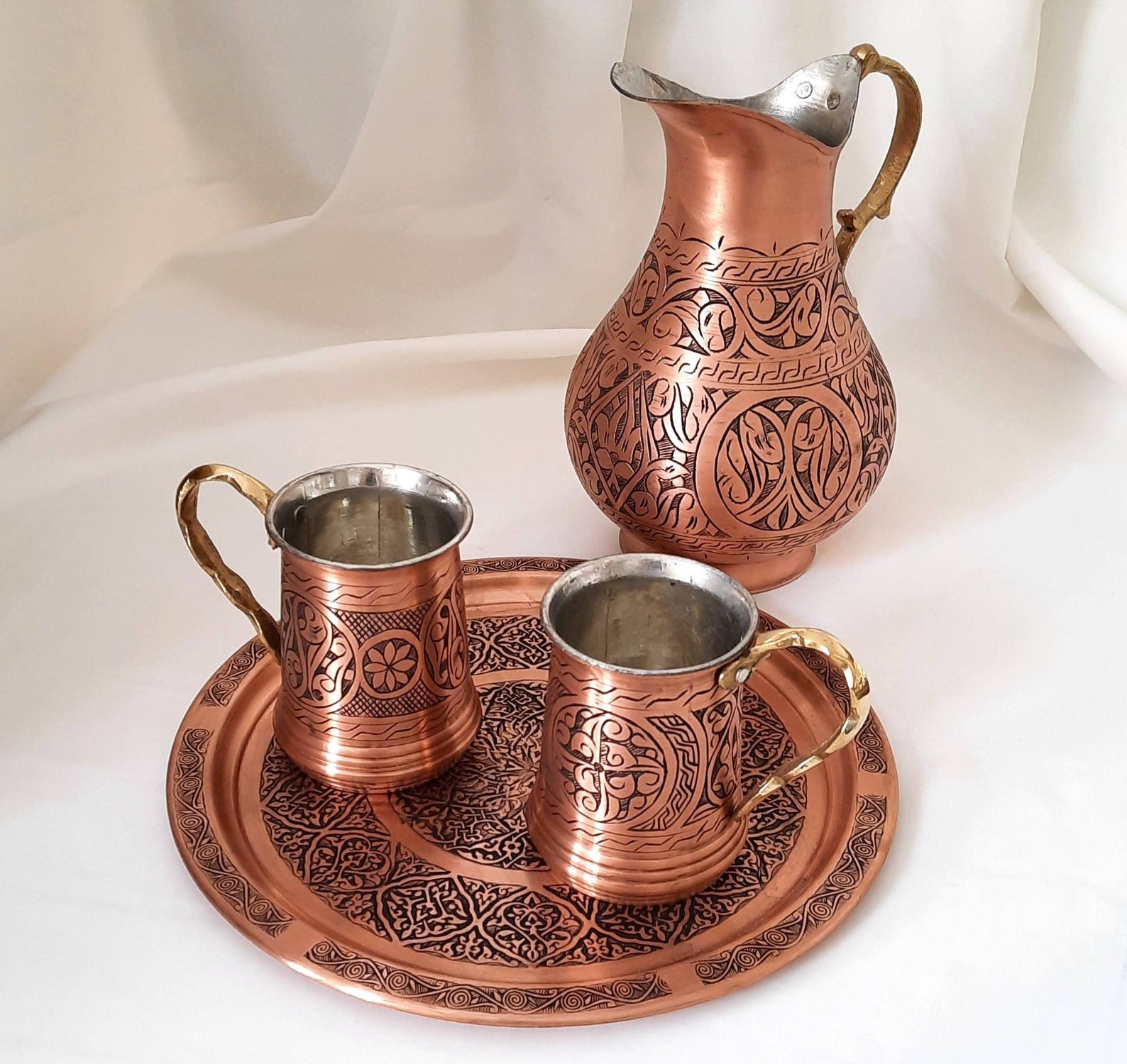 Copper Pitcher Set Turkish Copper Wine Decanter Syrup Etsy
