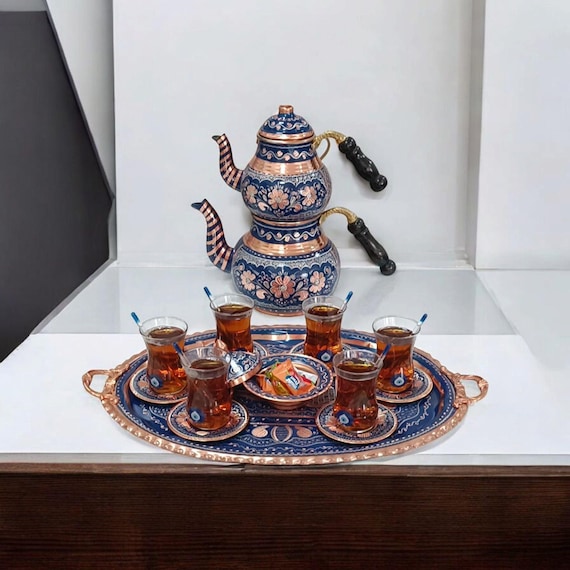 Turkish Tea Set, Turkish Tea Glasses, Unique Teapot Set, Turkish