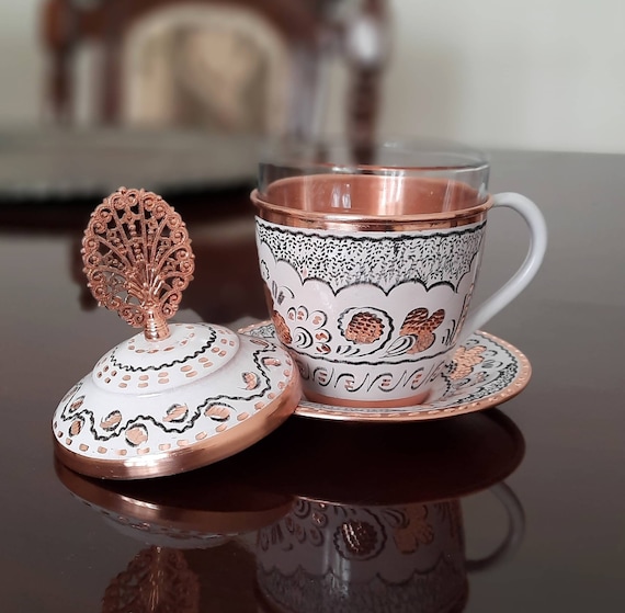 Tazze da tè in rame, tazza da tè turco, tazza da caffè, tazza e piattino per  cappuccino, tazze per espresso, regali di compleanno, regali unici in rame,  tazza da cappuccino 