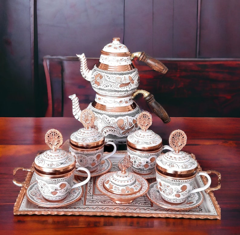 Turkish Tea Set, Copper Tea Set, Copper Tea Pot, Copper Tea Cups, Teapot Set, Housewarming Gift, Anniversary Wife, Home Gifts, Wedding Gift 画像 1