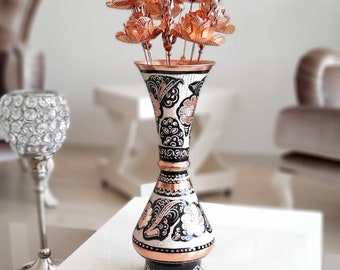 Copper vase, copper flowers, home gifts for her, unique floral arrangement, anniversary gifts for wife, wedding gift, housewarming favors