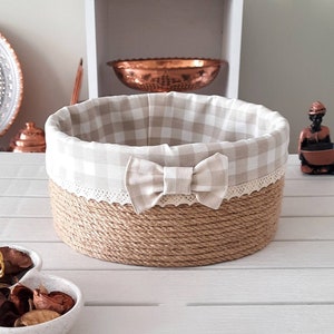 Handcrafted Jute Rope Basket: Lined Trinket & Bathroom Storage