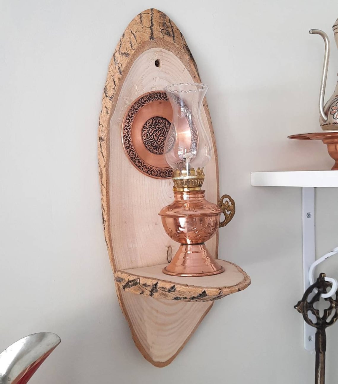 Unique wall oil lamp with wood sconce wooden candle holder Etsy