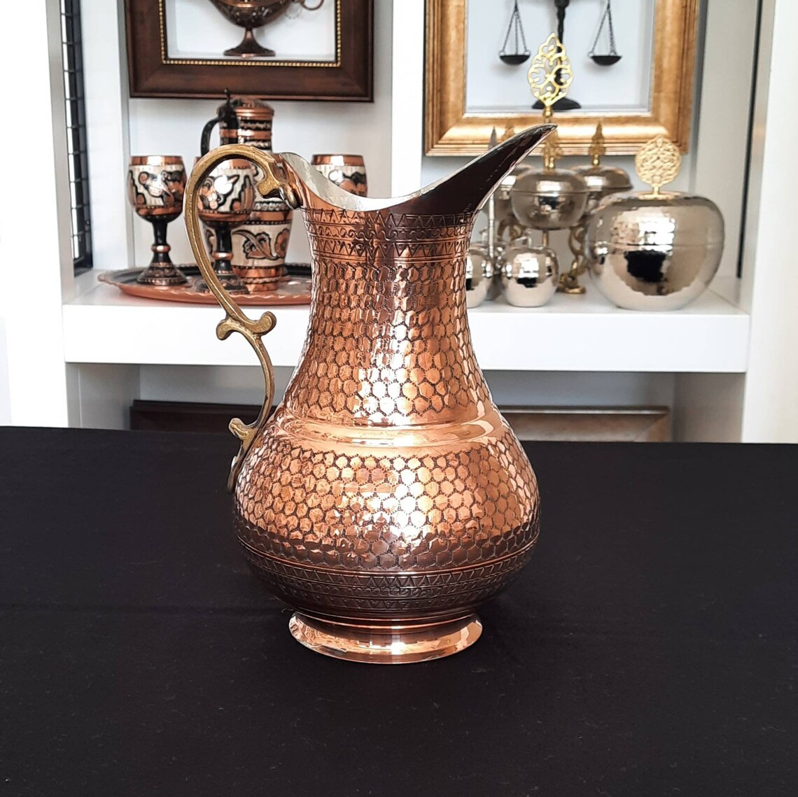 Turkish Copper Pitcher Ornate Copper Jug Wine Decanter Etsy